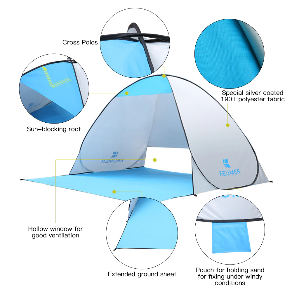 Cheap Goat Tents 70.9x59x43.3 Inch Automatic Instant Pop up Beach Tent Anti UV Sun Shelter Cabana for Camping Fishing Hiking Picnic   